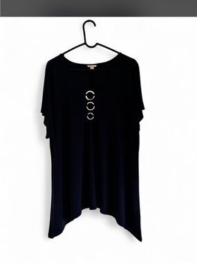 Cato Black V-Neck Tunic with Silver Ring Accents